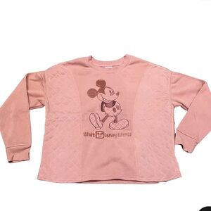 Disney World Pink Mickey Quilted Embroidered Sweatshirt Medium